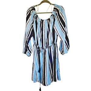 Forever 21  2X Tassel Tie Dress‎ Off Shoulder Striped Blue White Size 2X Rayon